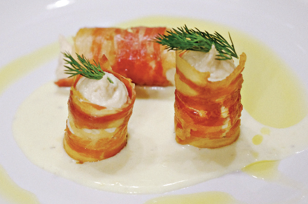 Cannoli of Char Trout in Porchetta and Spressa Fondue